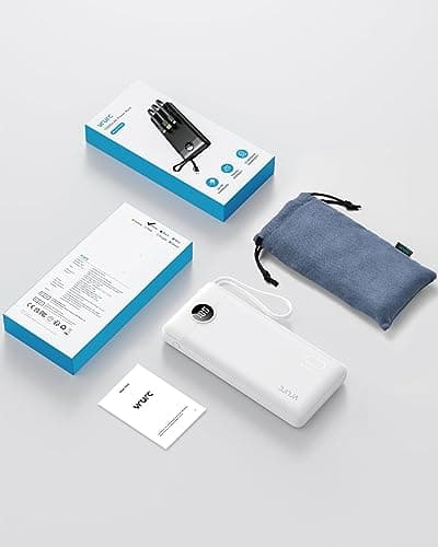 VRURC Portable Charger Power Bank, USB C Battery Pack 10000mAh,5 Outputs 2 Inputs Pocket Travel Charging Bank Built-in Cables for iPhone 17 Pro 17 16 15 14 13,Samsung,Android-White(1 Pack) 9