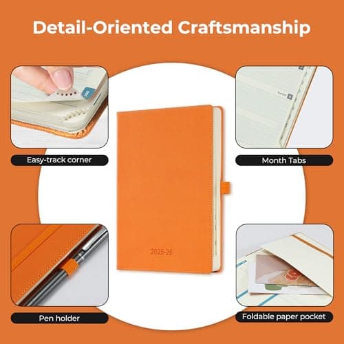 IN-LUXPRO Weekly Monthly 2025-2026 Planner (July 25-Dec 26),8.5"x6.5",18 Months Agenda Plan with Month Tabs & Pocket,Expenses/Note Pages, Academic Calendar with Vegan Leather Cover,Orange 6