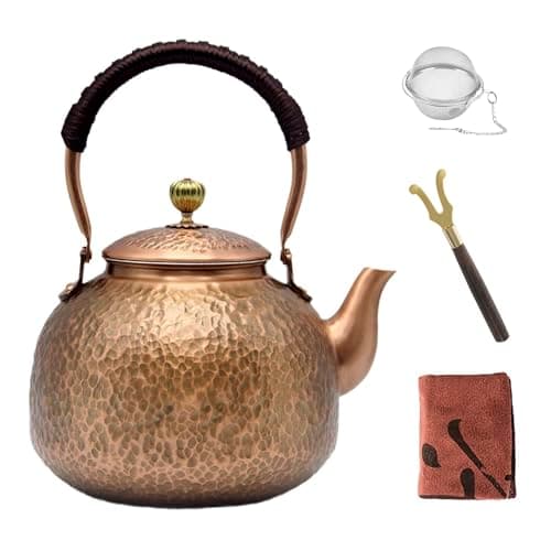 YJX Copper Tea Kettle For Stovetop, Japanese Style Non-Coating Pure Copper Teapot with Stainless Steel Infuser For Loose Tea, Large and Solid Tea Pot For 3-7 Cups (2000ml) 8