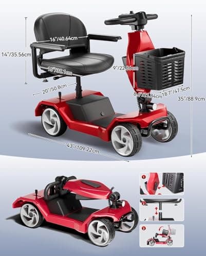 HomyKing Mobility Scooters for Seniors, 4 Wheel Foldable Mobility Scooters for Adults, Folding Travel Mobility Scooter with Seat, Electric Wheelchair, Powered Lightweight Motorized Scooter - Red 10