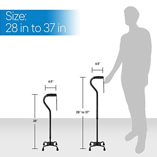 RMS Quad Cane - Adjustable Walking Cane with 4-Pronged Base for Extra Stability - Foam Padded Offset Handle for Soft Grip - Works for Right or Left Handed Men or Women (Black) 6