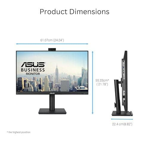 ASUS 27” 1080P Video Conferencing Monitor (BE279QFK) - Full HD, IPS, 100Hz, Frameless, Built-in Webcam, Mic Array, Speaker, Height Adjustable, Ergonomic Design, Eye Care, Wall Mountable, 3 yr warranty 7