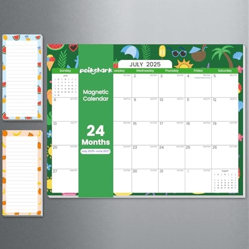 2025.7-2027.6 Magnetic Calendar for Refrigerator with 2 Pack Magnetic Note Pad for Fridge, 2 Year from July 2025 to June 2027 with Seasonal Patterns, Aesthetic Magnet Wall Calendar, 24 Monthly Refrigerator Calendars -- 11''*8.5''