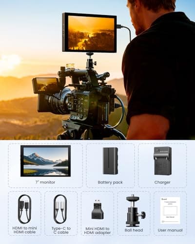 Eyoyo 7-inch Camera Field Monitor: 1280x800 IPS Mini HDMI Video Monitors, Screen Mirroring for iPhone, Battery Powered Portable Monitor for DSLR Photography PC Computer Security Monitoring Raspbery Pi 8