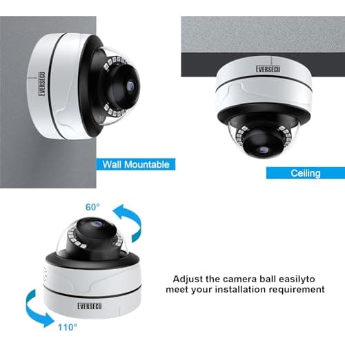 EVERSECU 1080P Ik10 Vandalproof HD Analog Metal Dome Security Camera with Infrared LEDs, 2MP (HD-TVI/AHD/CVI/Analog) 4-in-1 Coaxial Wired BNC CCTV Camera with Wide Angle 3.6mm Lens 7