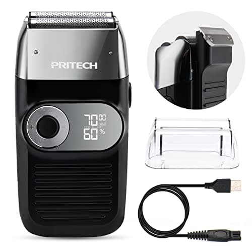 PRITECH Foil and Bald Shavers 2 in 1 Electric Shaver for Men Foil Blade and PopupTrimmer with Rechargeable 3 Adjustable Speeds Men's Shaver (Black Silver)