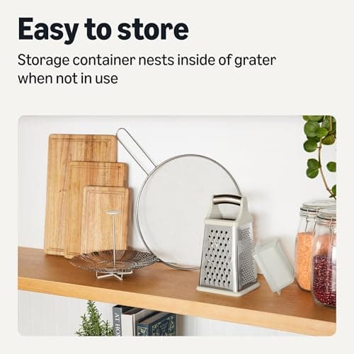 Amazon Basics 4-Sided Cheese Grater with Measurement Container, Stainless Steel, Dishwasher-Safe 6