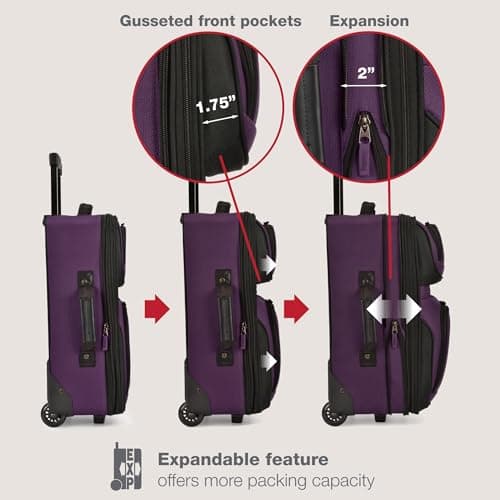 U.S. Traveler Rio Lightweight Softside Rolling Carry-on Suitcase, 2-Wheel Single, Purple 5