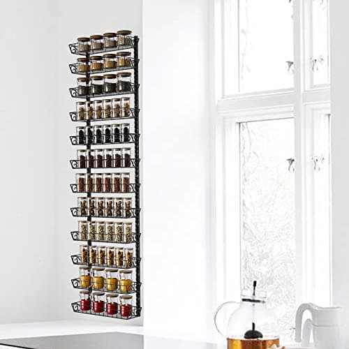 SWOMMOLY Adjustable Wall Mount Spice Rack Organizer, 12-Tier Dual-use (Multi-use) Hanging Spice Shelf Storage for Kitchen Pantry Cabinet Door, Seasoning Holder Organizer, Black 5