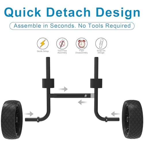 GanFindX Heavy Duty Kayak Cart | Adjustable Foldable Trolley with Durable Wheels, Portable Kayak Transport Cart, Tie-Down Straps Included (Jet Black-Adjustable Width) 7