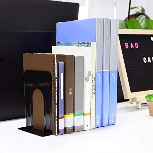 Jekkis 20pcs Metal Bookends for Shelves, 6.6"x 5.7"x 5" Black Heavy Duty Book Ends for Nonskid Bookend Supports Plain Large Bookends, Library Office Home, 10 Pair 5