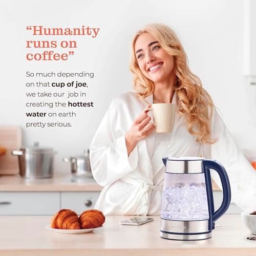 Speed-Boil Water Electric Kettle, 1.7L 1500W, Coffee & Tea Kettle Borosilicate Glass, Wide Opening, Auto Shut-Off, Cool Touch Handle, LED Light. 360° Rotation, Boil Dry Protection 8