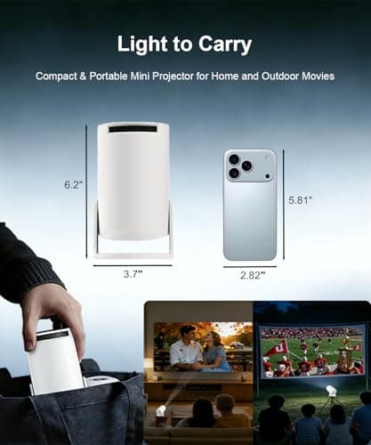 [Built-in Apps, 2026 Upgraded] Mini Projector WiFi 6 Bluetooth 5.4, 35"-130" 1080P Full HD Short Throw Portable Projector for IOS Android Phone Laptop TV Stick HDMI USB 7