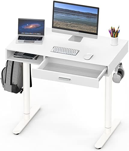 SHW 40-Inch Height Adjustable Claire Electric Standing Desk with Drawer, White