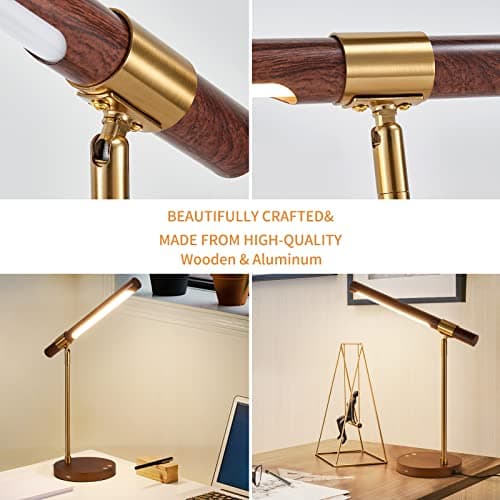 Myhaptim LED Wood Grain Desk Lamp with Wireless Charger, Desk Lamps for Home Office with USB Charging Port, Touch Control Desk Light Adjustable, Eye-Caring Office Lamp with Night Light 5