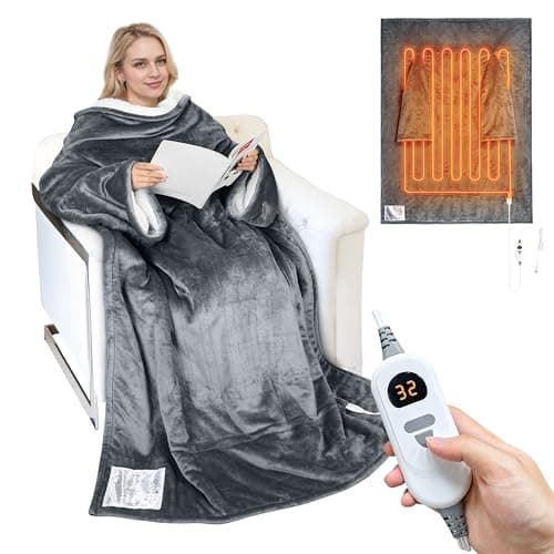Catalonia Heated Blanket with Sleeves, Electric Snuggly Blanket for Women Men, Wearable Wired Heating Throw Blanket with 5 Heating Levels, 70 x 50 inch
