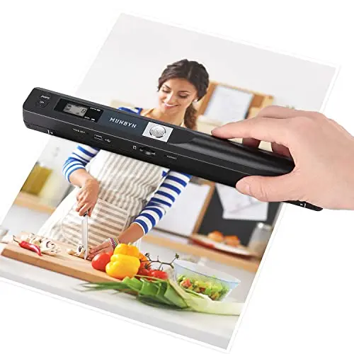 MUNBYN Portable Scanner, 900 DPI Photo Scanner for A4 Documents & Pictures, Wand Reader with 16G SD Card, Flat Scanning, USB Transfer to PC/Laptop, No Driver Required (Black)