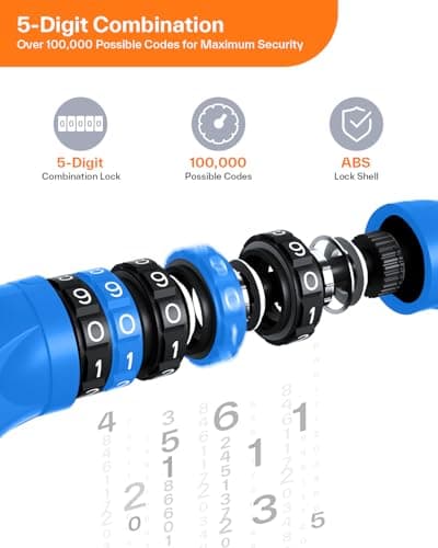 Sportneer Bike Lock: 5 Digit Combination High Security Anti Theft Bike Chain Lock - 3.2/3.6/4ft Heavy Duty Keyless Bicycle Lock for Bike, Motorcycle, Scooter, Door & Gate - 4/6mm Thick, Easy to Use 5