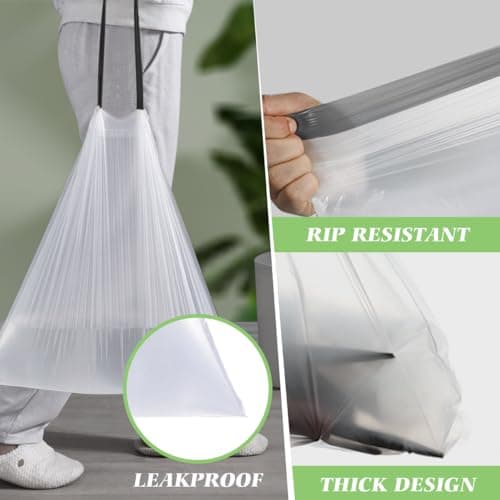 10 Gallon (fit 30-35 Liter) 63 Counts Drawstring Trash Bags By RayPard, Medium Large Kitchen Garbage Bags Trash Can Liners for Home, Office, Light Residential Waste Outdoor Lawn Bags, White 5