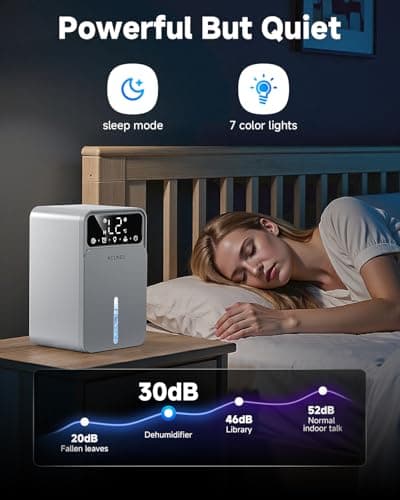 KCONBS Dehumidifier, Dehumidifiers for Home, 60 OZ Water Tank, 500 sq.ft Dehumidifier for Bathroom, Bedroom, Basement with Auto Shut Off, Timer, 7 Colors LED Light (White) 5