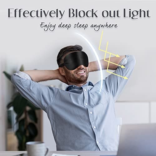 LULUSILK Mulberry Silk Sleep Eye Mask Blindfold with Adjustable Strap, Soft Eye Cover for Women Men Night Sleeping, Travel, Nap(Black) 6