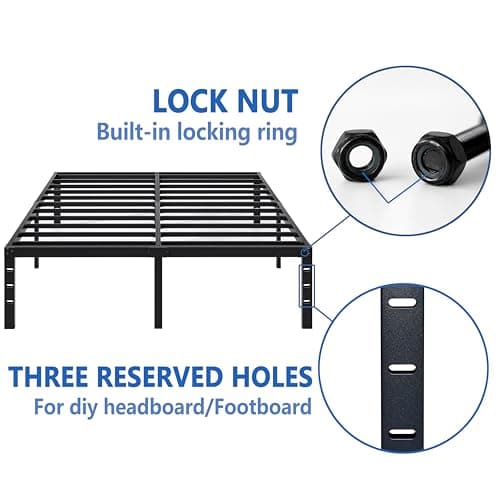 NEW JETO Metal Bed Frame,Full Size Bed Frame with Storage Space,Heavy Duty Sturdy Mattress Foundation,Easy Assembly,No Box Spring Needed, Black,14 Inch,Full 6