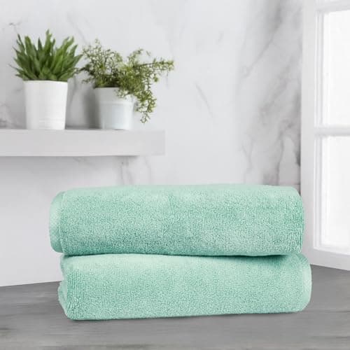 Amazon Basics 2-Pack Quick-Dry Lightweight Moisture Absorbing Bath Towel, 100% Cotton, 54" x 30", Seafoam Green 6