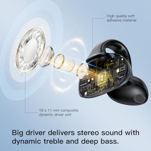 Cemobene Earbuds Wireless Bluetooth 5.4 Open Ear Clip Headphones with Mic, 55H Play, IPX5 Waterproof Sports Earphones, Noise Cancelling Mic for Running, Working & Gaming - Black 6