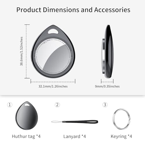 Air Tracker Tags-4 Pack, 5.3 Bluetooth Tracker Work with Apple Find My (iOS Only), 100dB Sound, Smart Tag with Keychain/Lanyard, Item Finder for Luggage/Key/Suitcase, Replaceable Battery, Black. 9