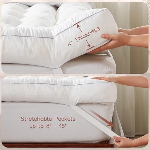 Decroom 4 Inch Memory Foam Mattress Topper Full Size, Filled with Breathable Memory Foam Pillow Topper, Soft Fluffy Supportive Bed Mattress Pad for Back Pain Relief, 75x54x4 Inch 5