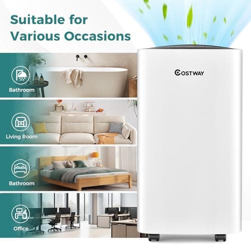COSTWAY Dehumidifier for Large Room and Basements, Portable 30 Pints Dehumidifier with 3 Modes, 2 Speeds, Low Noise, 24H Timer, Auto or Manual Drainage 8