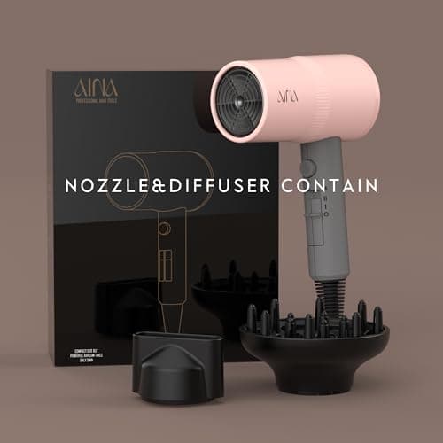 AINA Hair Dryer with Diffuser, Blow Dryer for Women | Advanced Ionic Technology, Ceramic Coating | Cold Shot Features Turbo Heat for Fast Drying and Shine 110V/ALCI (Misty Blush) 5