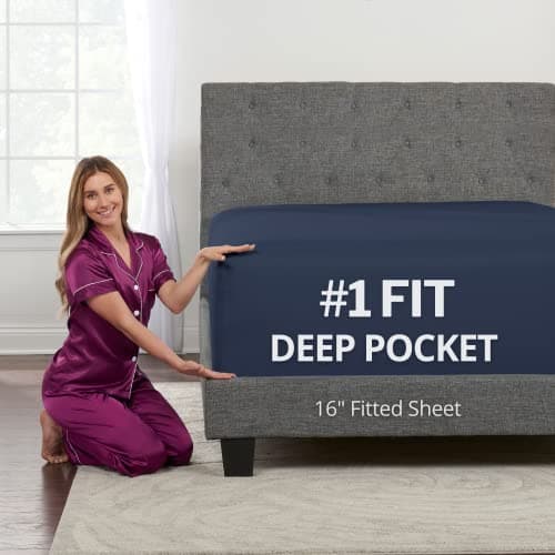 Queen Size Fitted Sheet Only - Real 16” Inch Deep Pocket Queen Fitted Sheet - Best Fit for 14” - 18” Deep Pocket Mattress Soft Easy Care Bottom Fitted Bed Sheets Only Bedding - Queen Size - Navy Blue