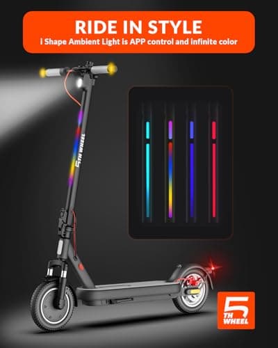 5TH WHEEL V40Pro Adult Electric Scooter,10" Solid Tires,800W Peak Motor,20Mph Top Speed,24.9Miles Foldable Electric Scooter with Dual Suspension&Brakes,App Control,Ambient Light 7