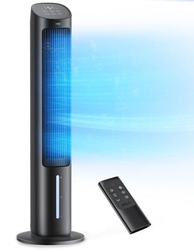 DREO Portable Air Conditioners Fan, 40” Standing Fans that Blow Cold Air, Portable AC，80° Oscillating Evaporative Air Cooler，Removable Water Tank, Ice Packs, Remote Control, 4 Speeds, 7H Timer, Black