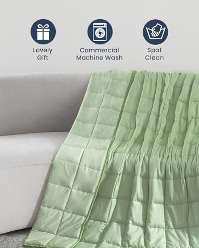 Weighted Blanket 48 x 72 inches 12lbs, Weighted Blankets Twin Size for Adults, Soft Breathable Microfiber Heavy Blanket with Ceramic Beads for Sleep Calm, Cooling Bed Blanket All Season, Olive Green 8