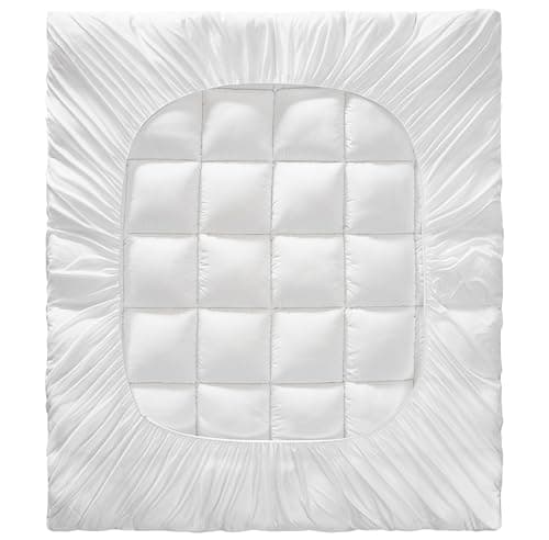 KUB Cotton Mattress Topper, Queen, Cooling Cotton Pillow Top with 8-21 Inch Deep Pocket, 3D Snow Down Alternative Fill, Breathable Fluffy Mattress Pad Cover (White, Queen 80 * 60inch) 8