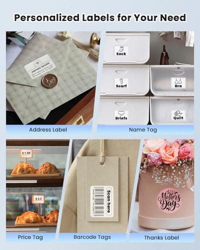 NDYIN Label Makers, Label Maker Machine with Tape, Bluetooth Label Maker, Portable Thermal 2 Inch Label Printer for Small Business, Barcode, Address, Logo, Clothing, Sticker Printer for Phones & PC 5