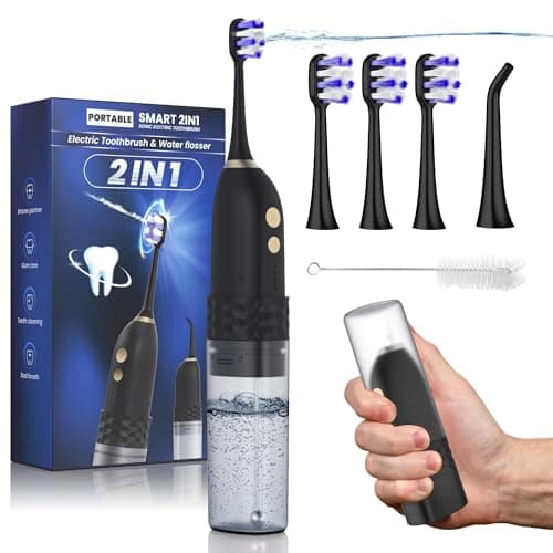 UNINGOPI Electric Toothbrush with Water flosser, 2 in 1 Teeth Cleaning Kit, Toothbrush and Water flosser Combo, 25 - Day Battery, Travel Toothbrush with Water Bottle(Black)