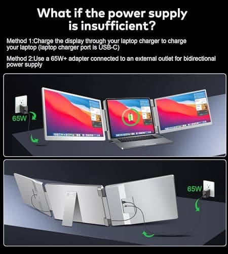 FOPO Laptop Screen Extender 16"- 1200P 16:10 FHD Triple Monitor for 12~18.5", Portable Monitor for Laptop with HDMI and USB-C Connectivity for MacBooks(NOT M1 M2 M3)/Wins, Chrome, Surface 6