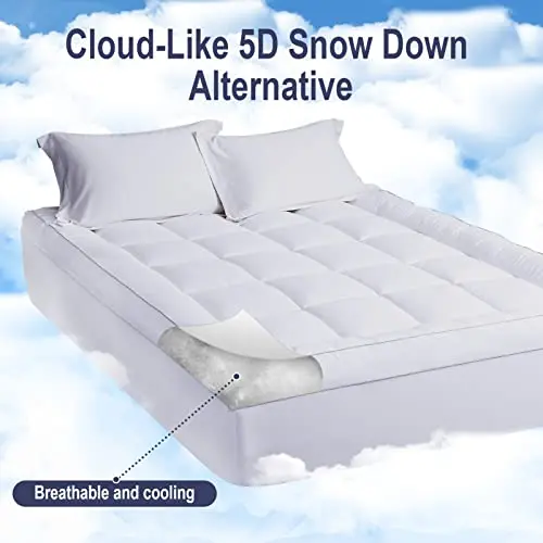 HYPREST Extra Thick Mattress Topper Queen, Pillow Top Mattress Topper Overfilled 1300 GSM Down Alternative for Back Pain, Cotton Super Soft Quilted Cooling Mattress Pad 8-24" Deep Pocket 5