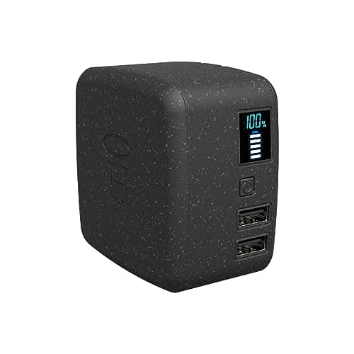 Halo Portable Phone Charger Power Cube 10,000mAh - Innovative Car Charger Power Bank with Dual USB Compatible Charging Ports, Built-in Charging Adapters - Black (801105857)