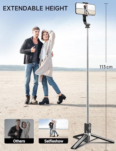45" Selfie Stick Tripod with 2 Lights, Extendable 5 in 1 Selfie Stick Phone Tripod, Portable Selfie Sticks with Wireless Remote Compatible with iPhone 15/14/13 Pro Max, Samsung, Android, Gopro 3