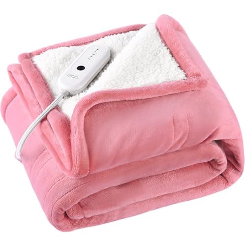 ESTINGO Heated Throw Blanket, Electric Blanket Throw Size with 4 Hours Auto Off & 5 Heating Levels, 50"x60" Electric Heated Blanket with ETL & FCC Certification for Home Office, Light Pink