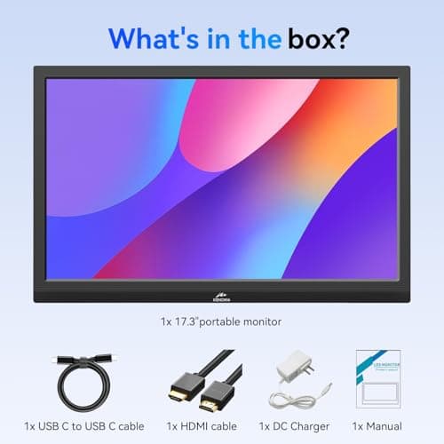 Kenowa 17.3" PC Monitor HD 1600 * 900P Portable Computer Monitor with Type-C/HDMI Port, Built in Kickstand&Speakers External Second Screen for Laptop,PC,PS4,Mac,Xbox 8