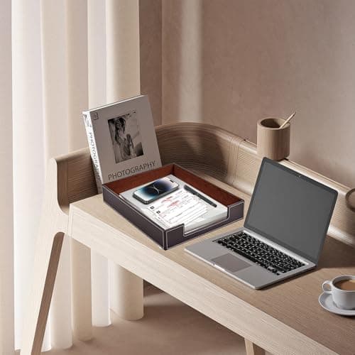 Leather Letter Tray, Office Supplies Desk Organizer for Mail Paper Files Magazines Jewelry Cosmetics,Luxury Letter Holder&Multipurpos Stackable Office Desktop Storage Box,Coffee 9