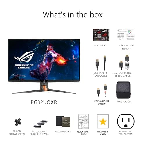 ASUS ROG Swift 32” 4K Mini LED Gaming Monitor (PG32UQXR) -UHD (3840 x 2160), 160Hz, 1ms, Fast IPS, Local dimming, FreeSync Premium Pro, HDMI 2.1, DisplayPort 2.1 with DSC, Quantum Dot, DisplayHDR1000 8