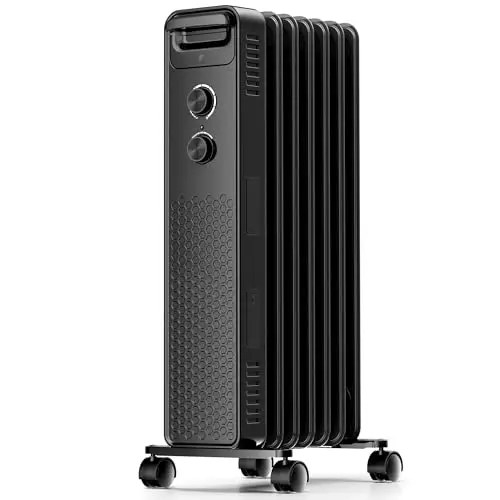 Portable Electric Radiator Heater, Space Oil Filled Heaters with 3 Heat Settings, Adjustable Thermostat, Overheat & Tip-Over Protection For Indoor Use,1500W (Black)