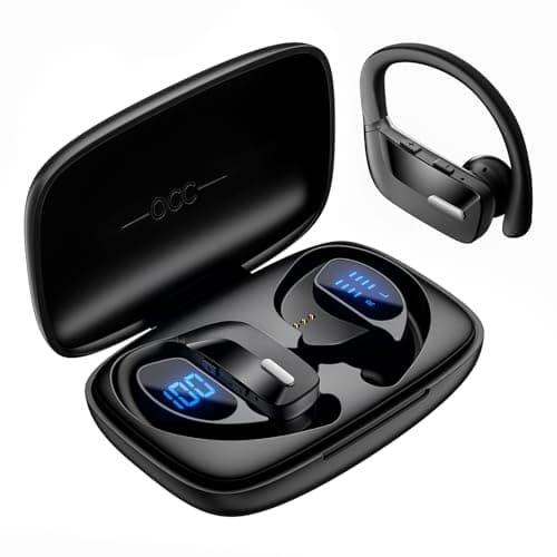 OCC Wireless Ear Hook Sport Earbuds, Bluetooth Headphones with Mic, IPX7 Waterproof, 80H Playtime, Deep Bass, Secure Fit for Running Gym Workout - Black