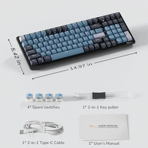 RK ROYAL KLUDGE RK98 Wireless Mechanical Keyboard, Triple Mode 2.4G/BT5.1/USB-C Hot Swappable Keyboard with Number Pad, Pre-lubed Clicky Switches RGB Backlit Gaming Keyboard, Software Support 8